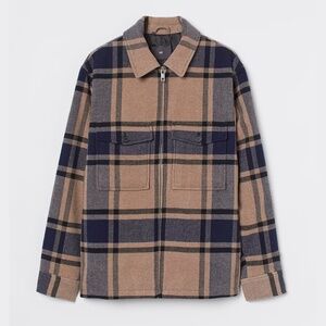 H&M Men's Wood Blend Shacket Shirt Jacket Size M Medium Beige Blue New
